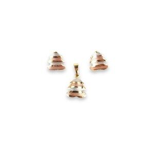 Three Tones Gold and Rose Gold Plated Christmas Tree Pendant and Earring Set